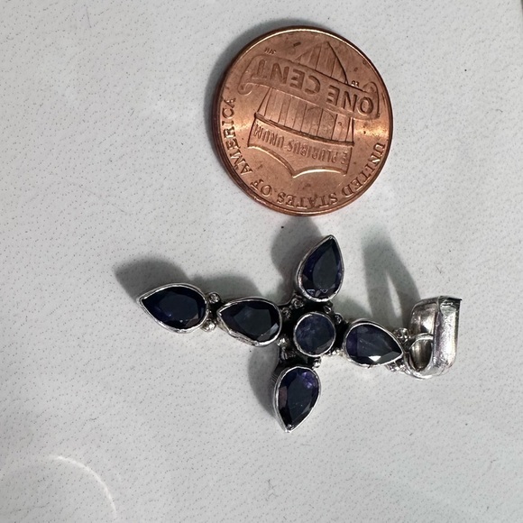 CROSS Amethyst Pendant Sterling Silver Pave Set Deep Purple Tear Drop Round 4030 - Picture 8 of 10